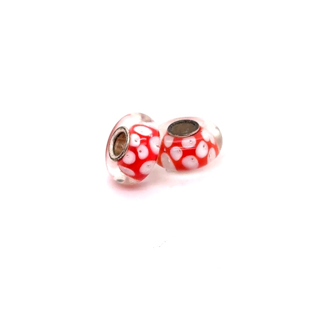 Red Polka Dot Lampwork Glass Beads European Slider Charm Set of 2